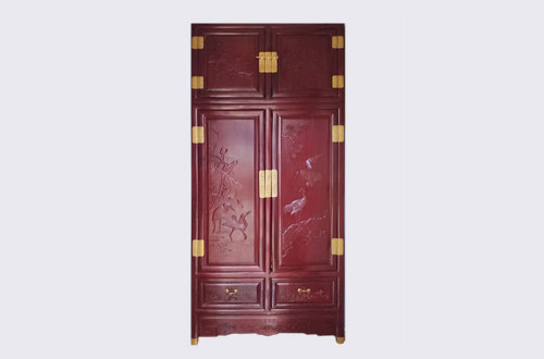 西青高端中式家居装修深红色纯实木衣柜