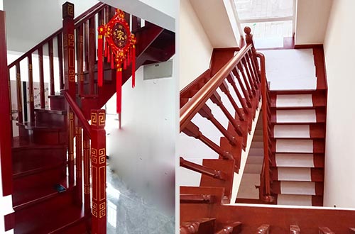 西青自建别墅中式实木楼梯全屋定制设计效果图